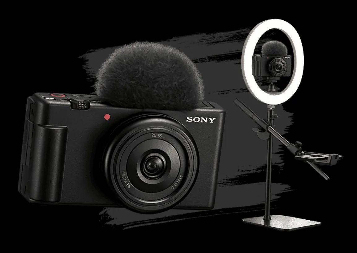 Sony camera rig with ring light and microphone